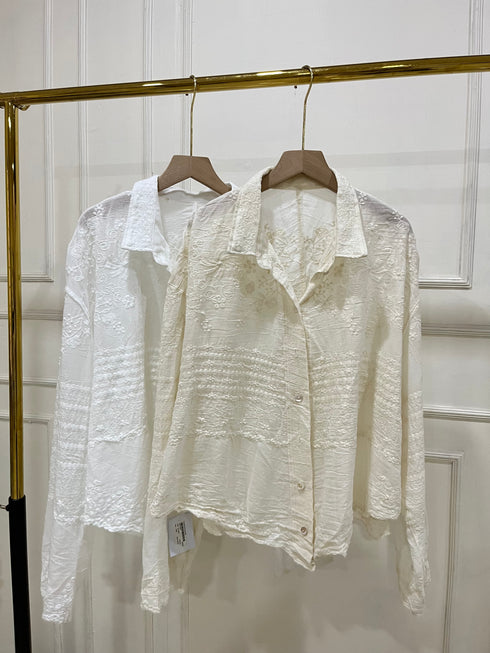 Cotton Embroidered Collar Down Shirts